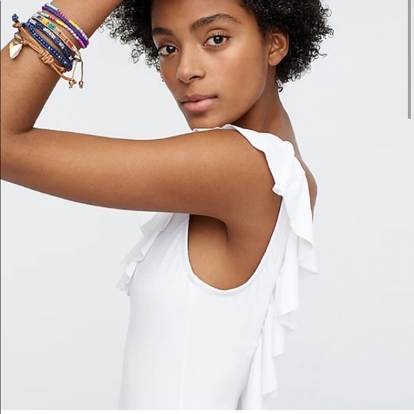 NWT J Crew White Ruffle Scoopback One Piece Swimsuit Size 10 - Picture 2 of 12